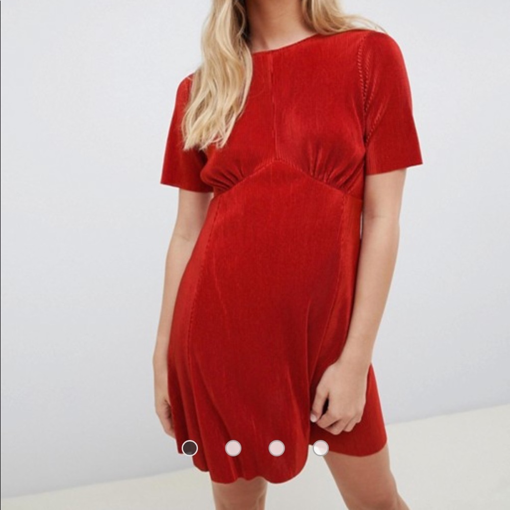 ASOS DESIGN ultimate tea dress in plisse- rust red